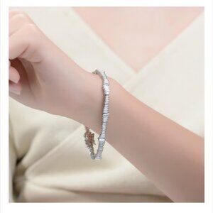 Rachel Glauber Rhodium Plated CZ Baguette Bracelet 7.25” NWT - A111